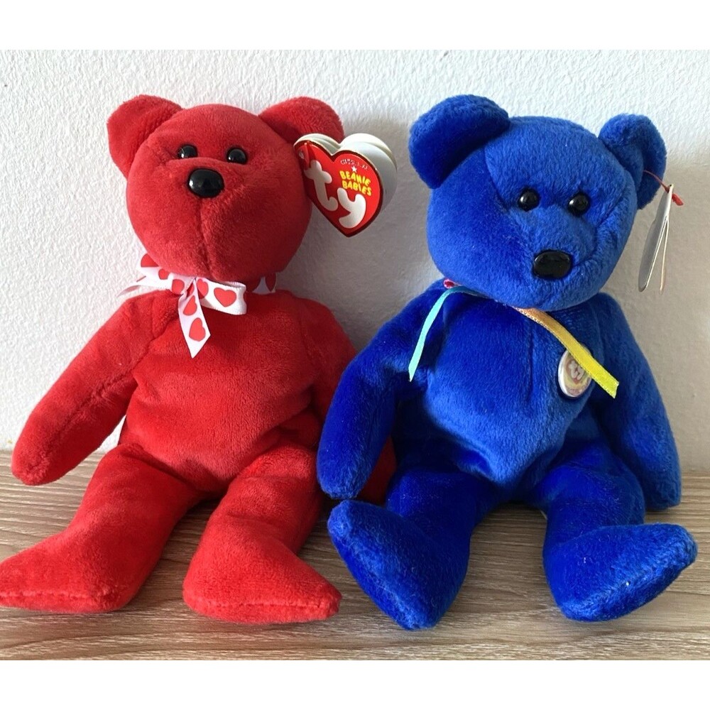 TY Beanie Babies Clubby & Amora Bear Lot - Plush Toys with Tags - Pre-Owned